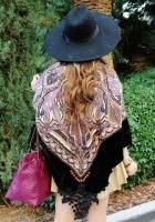 $760 Etro (Milano Italy) Paisley Scarf Shawl Velvet Trim Purple Lace Silk Black