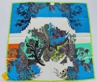 $380 Etro Milano Italy Silk Scarf Square Multi-color Italian Green Blue White