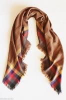 $490 Etro (Milano Italy) Plaid Scarf Wool/Silk Brown Red Rust Square Blue New!