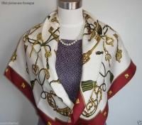 New Authentic HERMES White Maroon Les Cles 100% Silk Shawl Scarf free ship