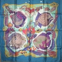 Authentic New Hermes 100% Silk Scarf Aqua Grand Fonds Paris