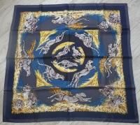 New Authentic HERMES gueprds Purple Black 100% Silk Shawl Scarf 90cm