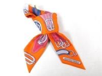 Auth HERMES New Silk 100% Twilly Womens Scarf Orange Multicolor