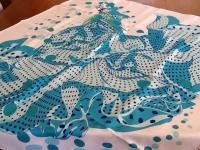 Authentic HERMES 100% silk scarf. HOLA FLAMENCA, blues, never worn with box
