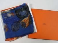 NIB New Auth HERMES Citrouilles & Coloqu Intes Mousseline Silk Shawl Scarf 90cm