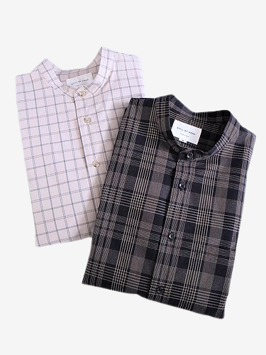 STILL BY HAND バンドカラーチェックシャツ mens