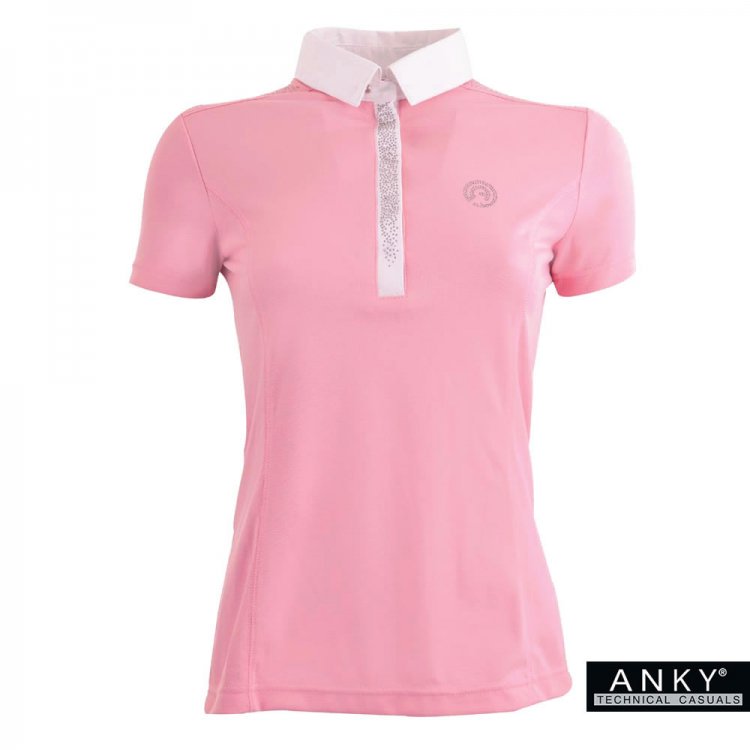 ANKY 半袖ショーシャツ ラインストーンAST1 [レディース]  競技用 ポロシャツ（ピンク） コンペティションシャツ