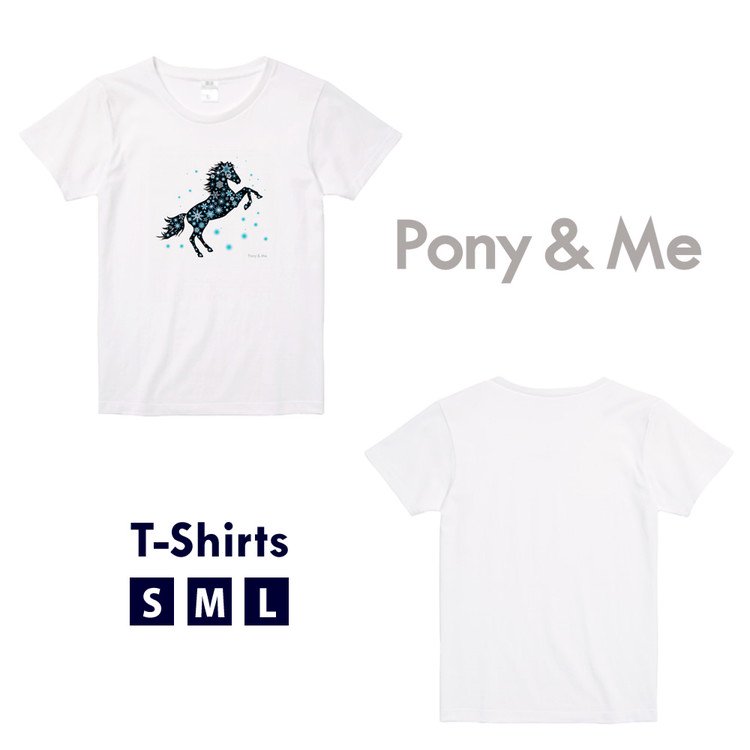 Pony＆Me 半袖 Tシャツ PMTS12（ブルーホース） [レディース] 馬プリント 女性用 - 乗馬用品プラス｜馬具・乗馬用品のネット通販