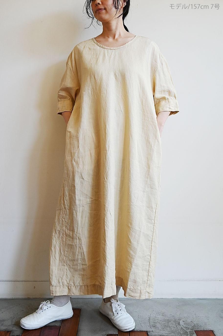 ゆったり✨ホームスパン homspun リネン100% ロングワンピース 半袖 homspun リネンバイオ半袖ワンピース- homspun - TONE Online Shop