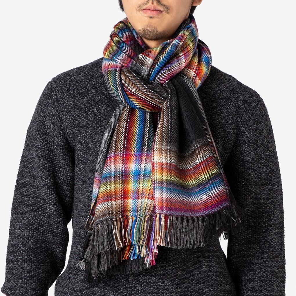 THE INOUE BROTHERS / MULTI COLOURED SCARF Alpaca - BLACK ザ イノウエブラザーズ  アルパカストール マフラー | ONE TENTH