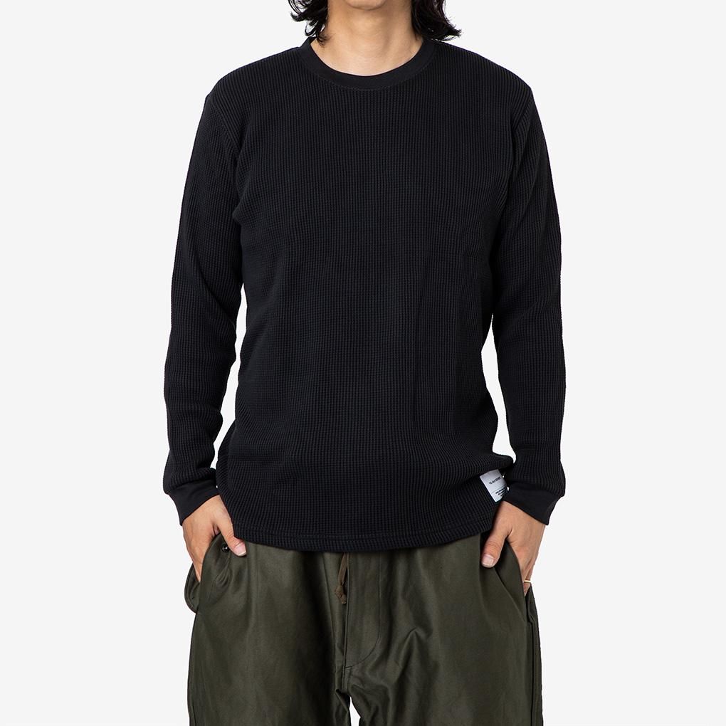 THE INOUE BROTHERS / WAFFLE CREW NECK   BLACK ザ イノウエブラザーズ サーマル   ONE TENTH