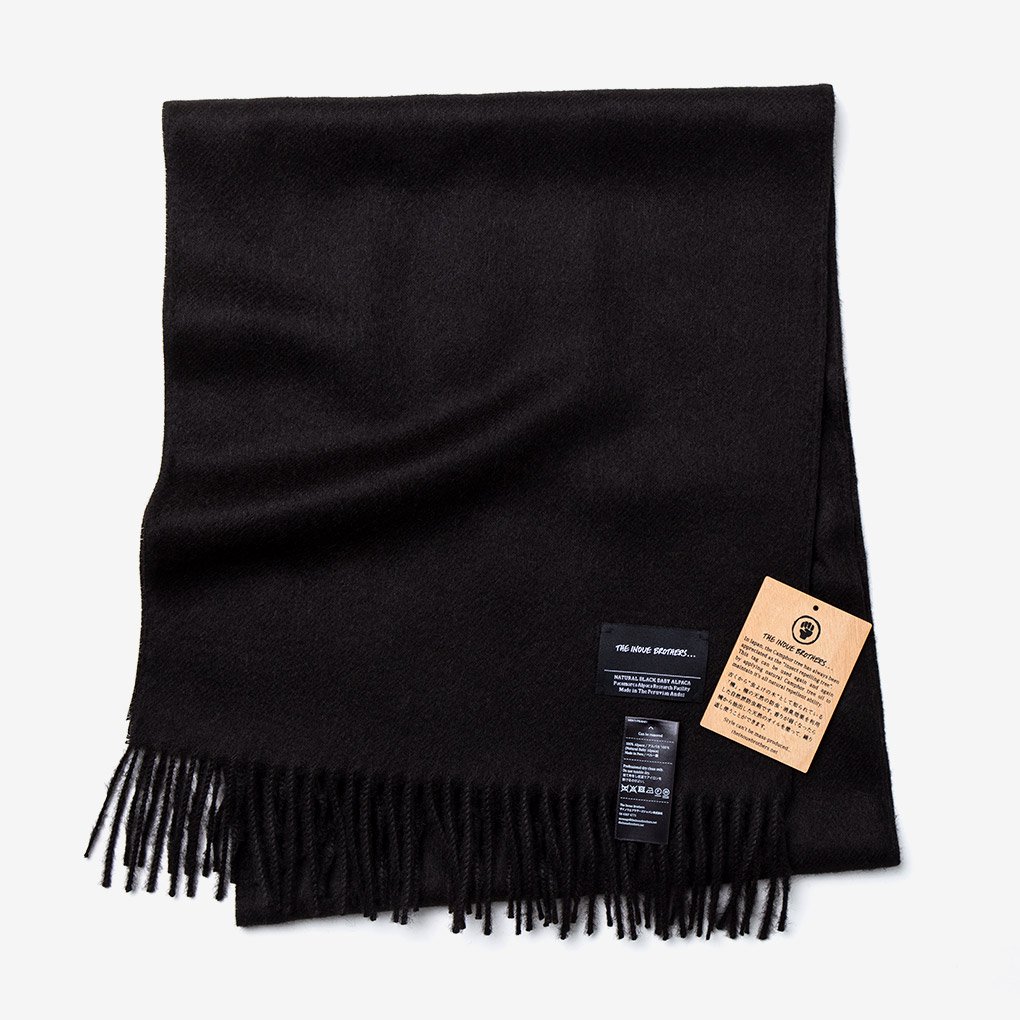 THE INOUE BROTHERS / BRUSHED SCARF Baby Alpaca - PURE BLACK ザ 
