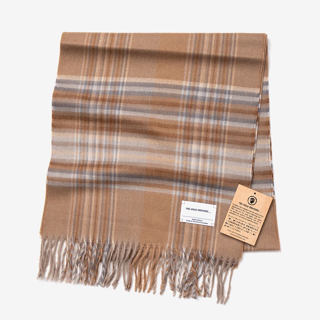 THE INOUE BROTHERS / BRUSHED SCARF Baby Alpaca - CHECKERED BEIGE