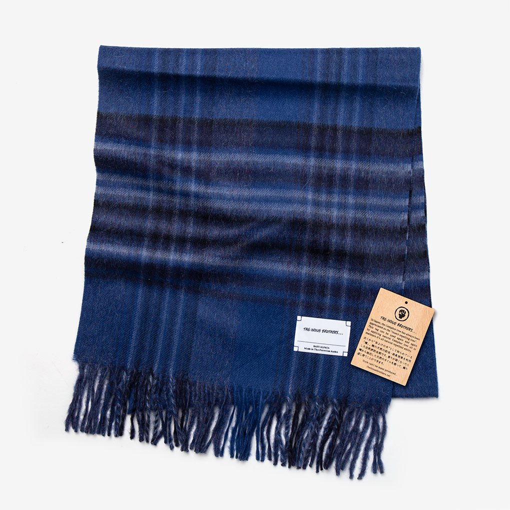 THE INOUE BROTHERS / BRUSHED SCARF Baby Alpaca - CHECKERED NAVY ザ