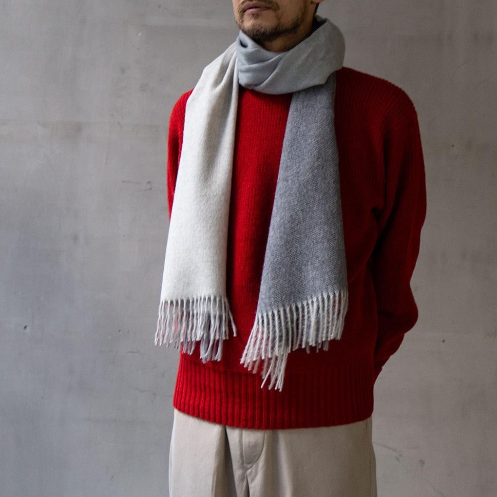 THE INOUE BROTHERS / BRUSHED SCOLE BLOCK Baby Alpaca - GREY ザ イノウエブラザーズ  アルパカストール マフラー | ONE TENTH