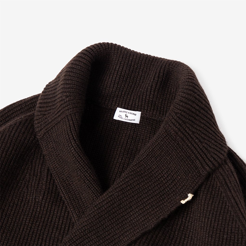 MAATEE & SONS / CASHMERE SHAWL COLLAR CARDIGAN - BROWN | ONE TENTH