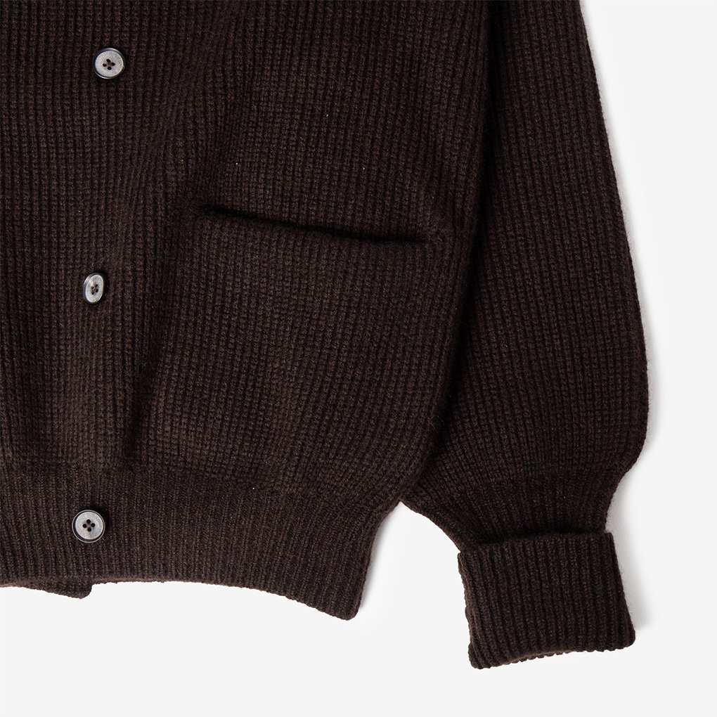 MAATEE & SONS / CASHMERE SHAWL COLLAR CARDIGAN - BROWN | ONE TENTH