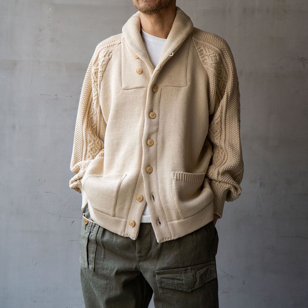 Nigel Cabourn / FISHERMAN CARDIGAN MIX - IVORY｜ ONE TENTH正規通販