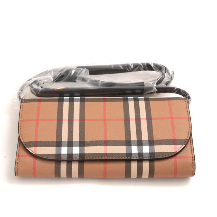 新品】 長財布 小銭入れ付 ショルダー ミニバッグ ストラップ 4076957 VINTAGE CHECK バーバリー y-001453  BURBERRY ブラック メンズ