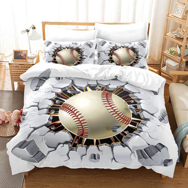 野球好きのためのベッドカバーセット（ベッドカバー1枚、枕カバー2枚