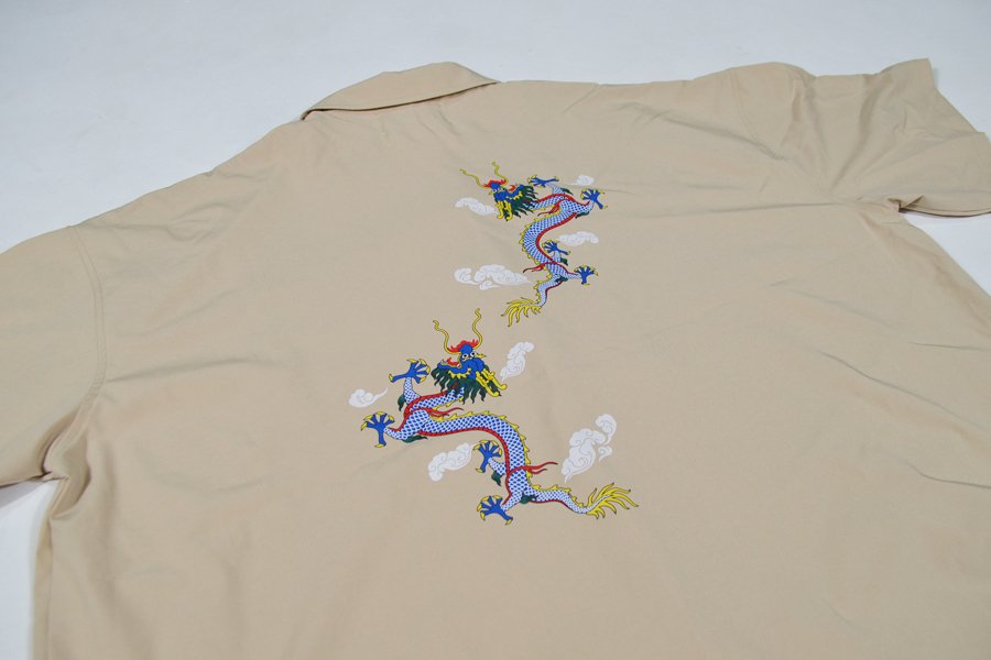 Traditional Dragon half sleeve big China Shirt : sand beige - NOHEROES  link:music:art:apparel†you