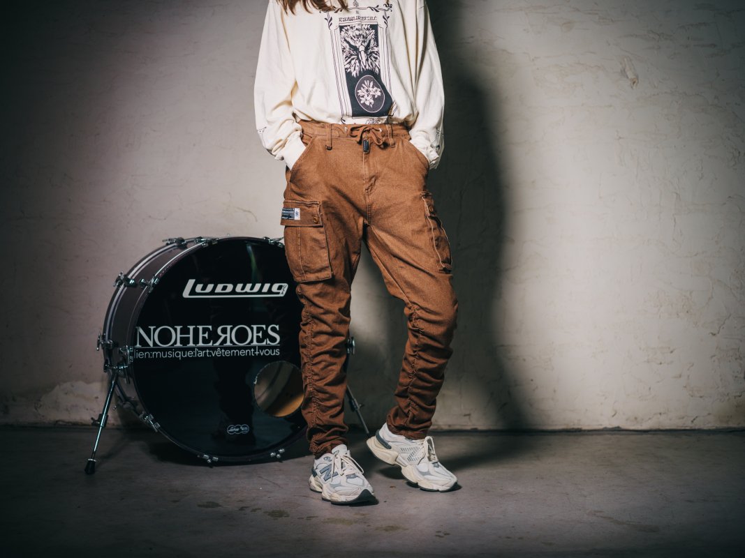 shirring sarrouel denim cargo pants : Brown denim - NOHEROES link