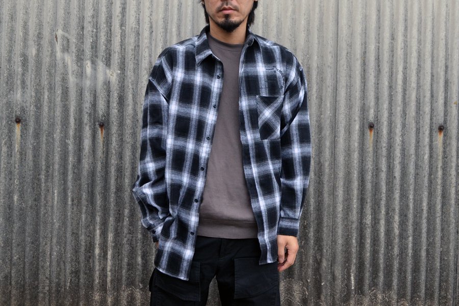 semicircle name ombre check shirt : black ombre check - NOHEROES 