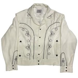 H bar C Rayon Gabardine Western Blouson White Size about 42 - USED