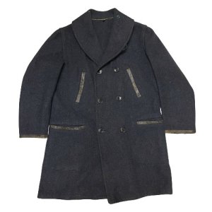 Shawl Collar Double Breasted Railroad Leather & Wool Coat Size about 38 -  USED VINTAGE CLOTHING GASOLINE WEB SHOPPING