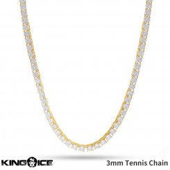 King Ice キングアイス ネックレス 3mm幅 テニスチェーン キュービックジルコニア Single Row Tennis Chain