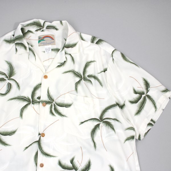 90's ハワイ製 ハワイアンシャツ ホワイト パームツリー レーヨン