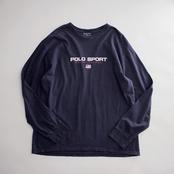 POLO SPORT] 90's USA 製 ポロスポーツ ロゴ ロンT ネイビー ラルフ