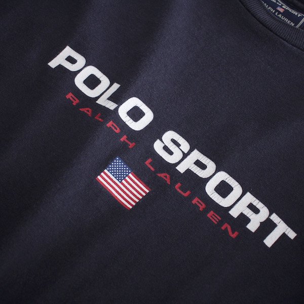 POLO SPORT] 90's USA 製 ポロスポーツ ロゴ ロンT ネイビー ラルフ 