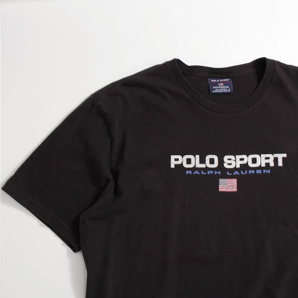 90's ポロスポーツ 星条旗ロゴTシャツ ブラック [POLO SPORT