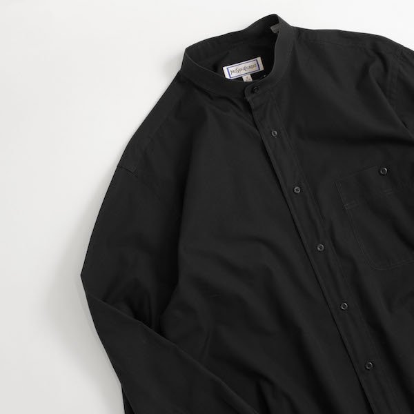 80's~ イヴサンローラン バンドカラーシャツ ブラック [Yves Saint