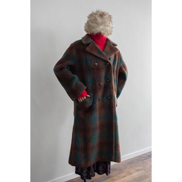 ヴィンテージ vintage モヘア フリンジ チェックコート ヨークランド