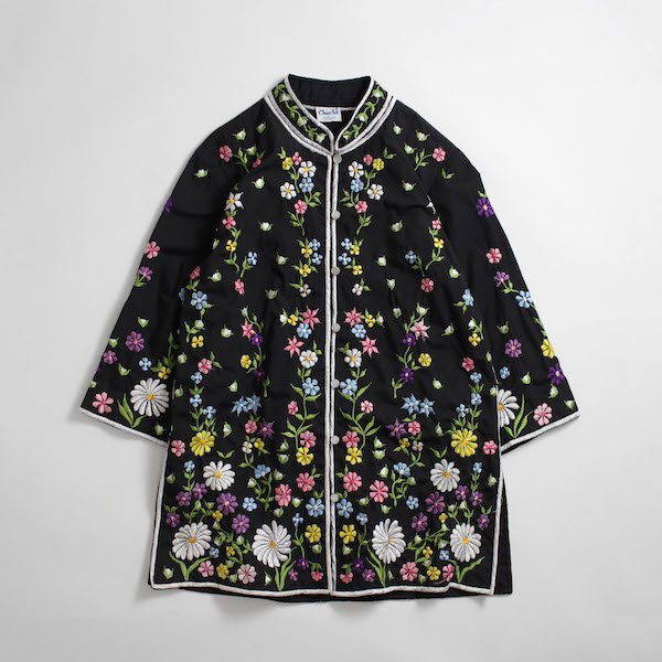 レディース] 80's~ 花柄刺繍チャイナシャツ ブラック - レディース