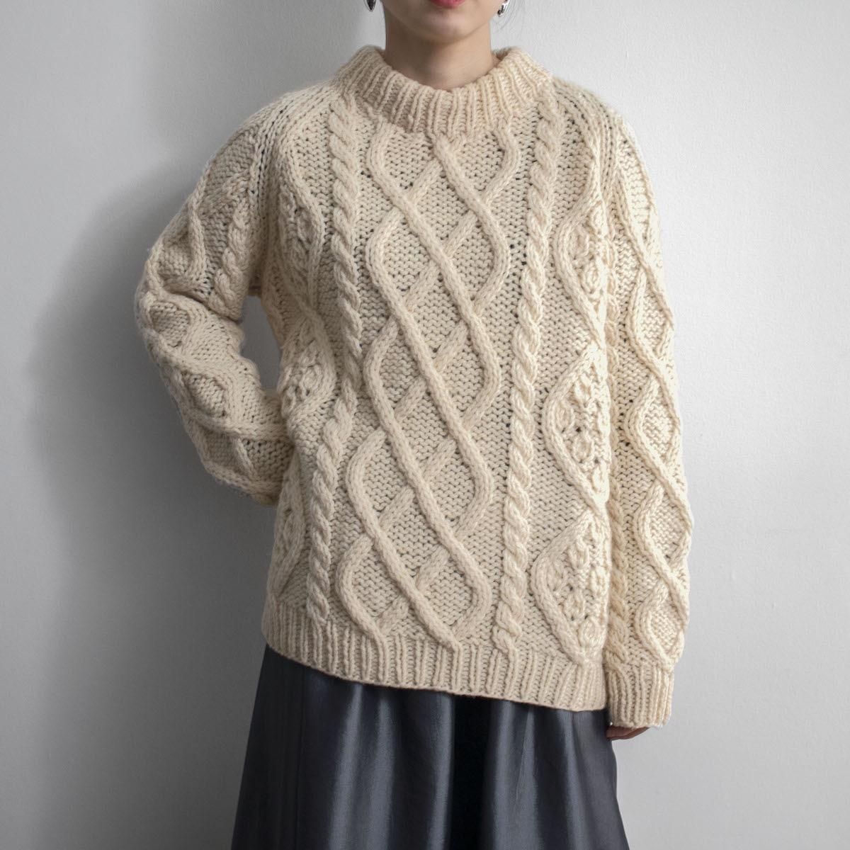 ビンテージ 60s 70s ふわふわ イタリア ハンドメイド ニット セーター 80年代 アメリカ製 小花立体トーテムニットセーター - ショップ