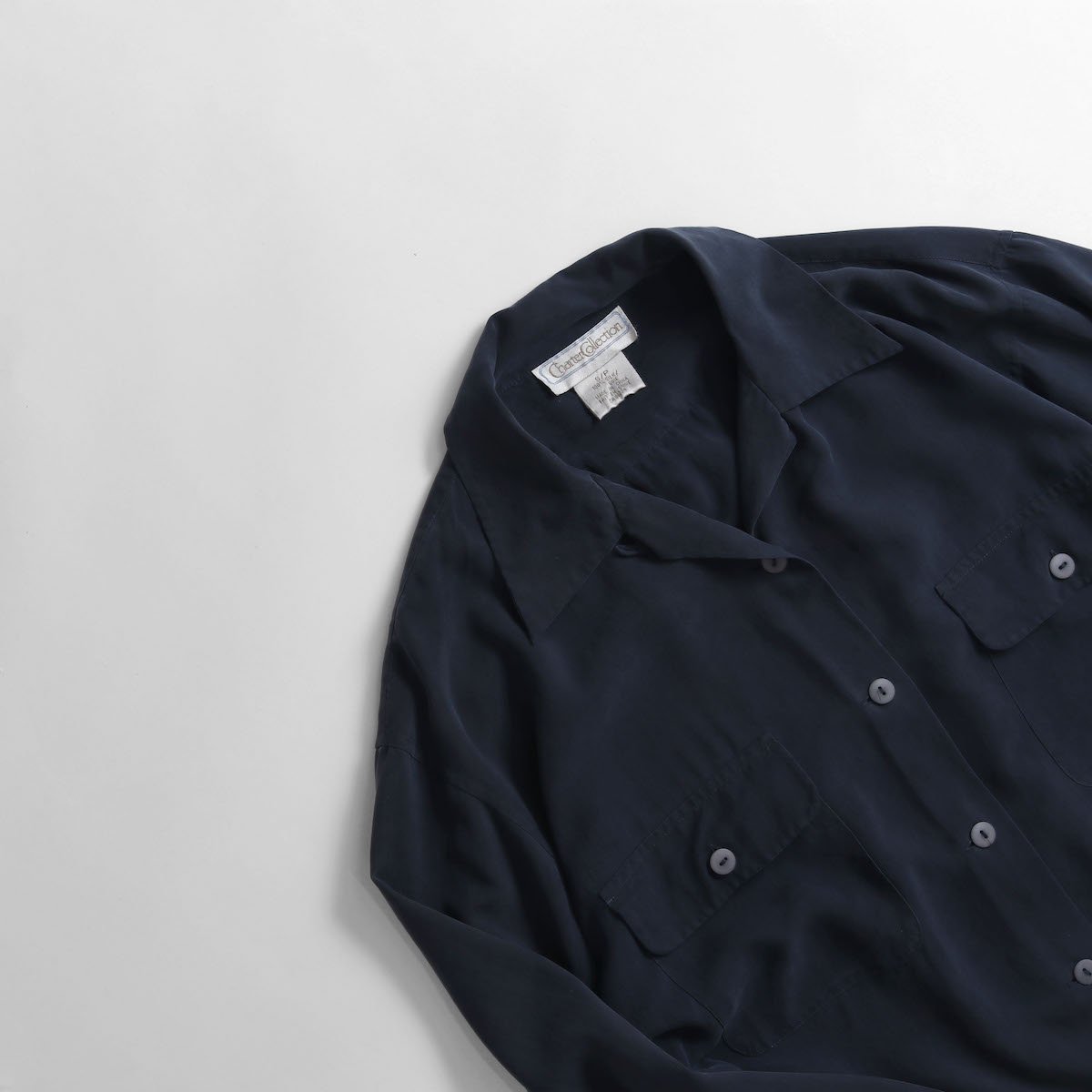 [レディース] 1990's ビッグサイズ オープンカラー シルクシャツ 長袖 ネイビー