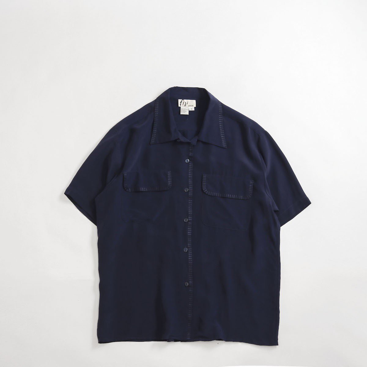 シルクシャツ　オープンカラーシャツ　半袖　刺繍　アジアン（I14-038）