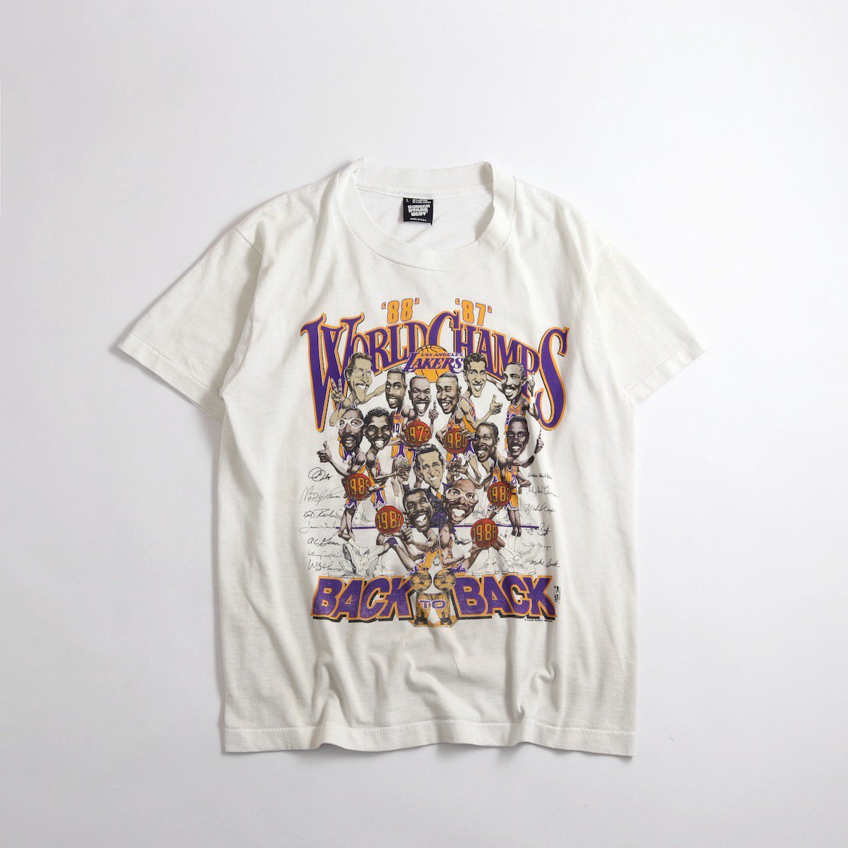 80年代 TRENCH NBA LOSANGELES LAKERS ロサンゼルスレイカーズ スポーツプリントTシャツ USA製 メンズM ヴィンテージ /eaa330122