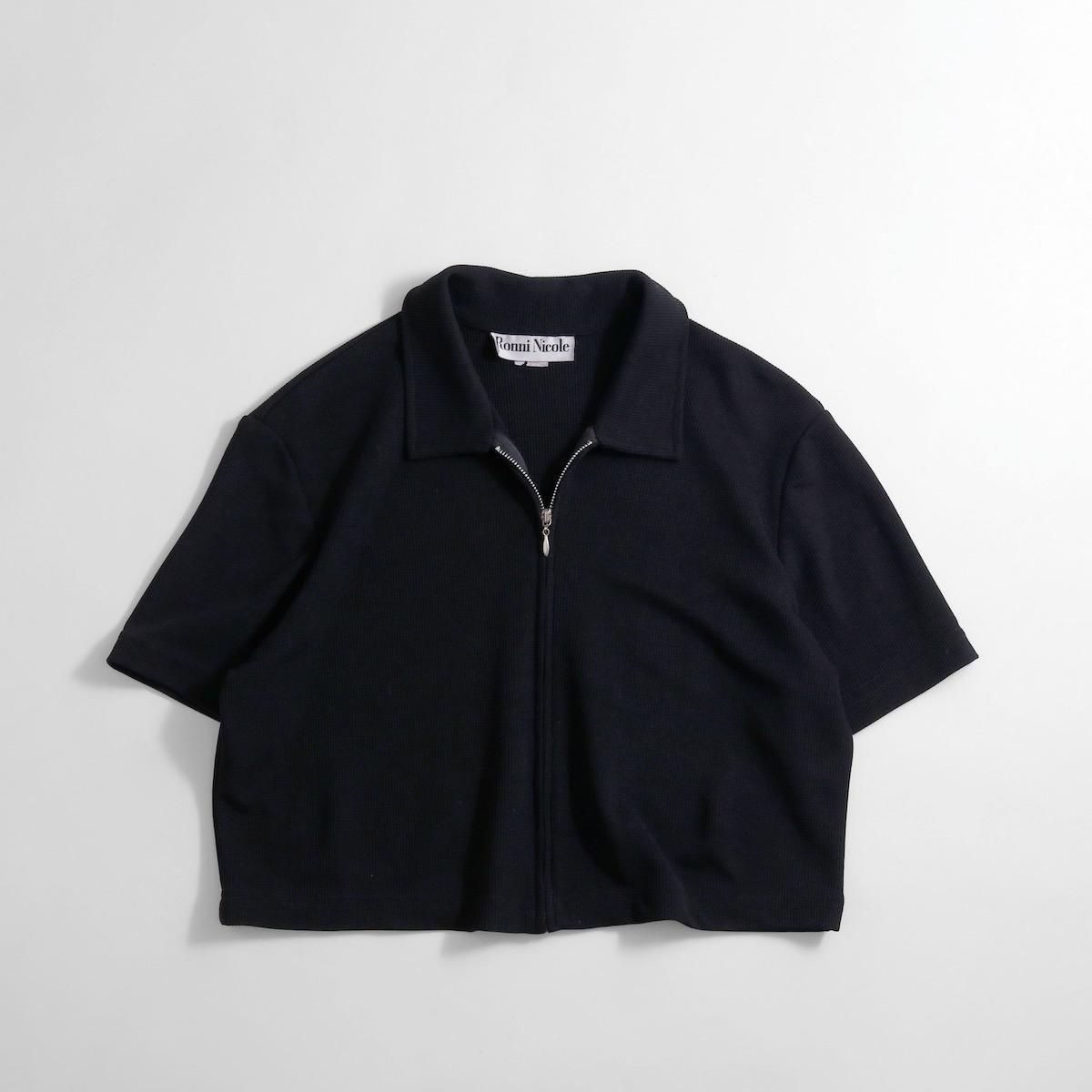 30 Off Sale レディース 1990s ショート丈 ワイドシャツ 半袖 ジップ ブラック 30 Off Sale レディース 1990s ショート丈 ワイドシャツ 半袖 ジップ ブラック