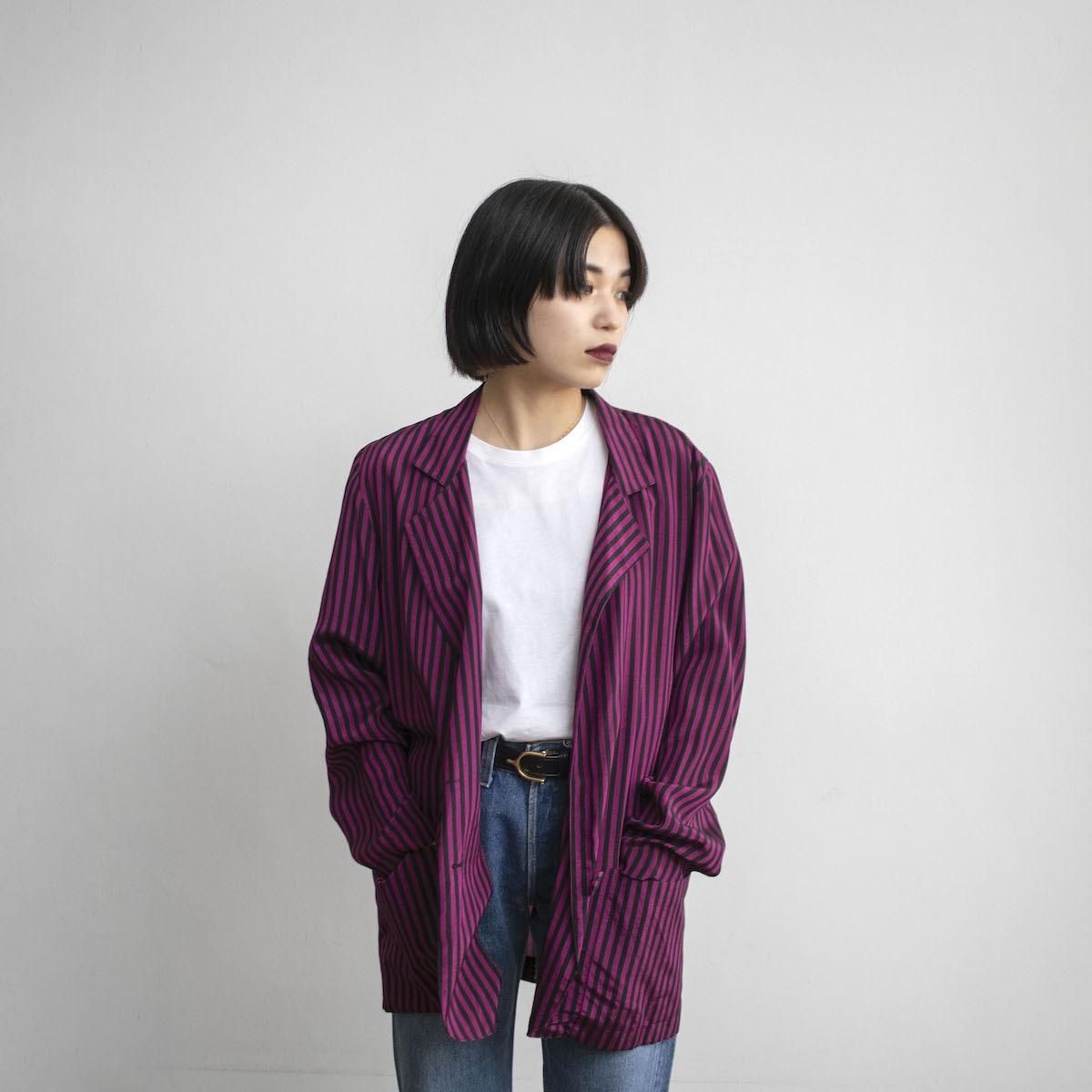 レディース 1990s ビッグサイズジャケット ストライプ ピンクxブラック レディース 1990s ビッグサイズジャケット ストライプ ピンクxブラック