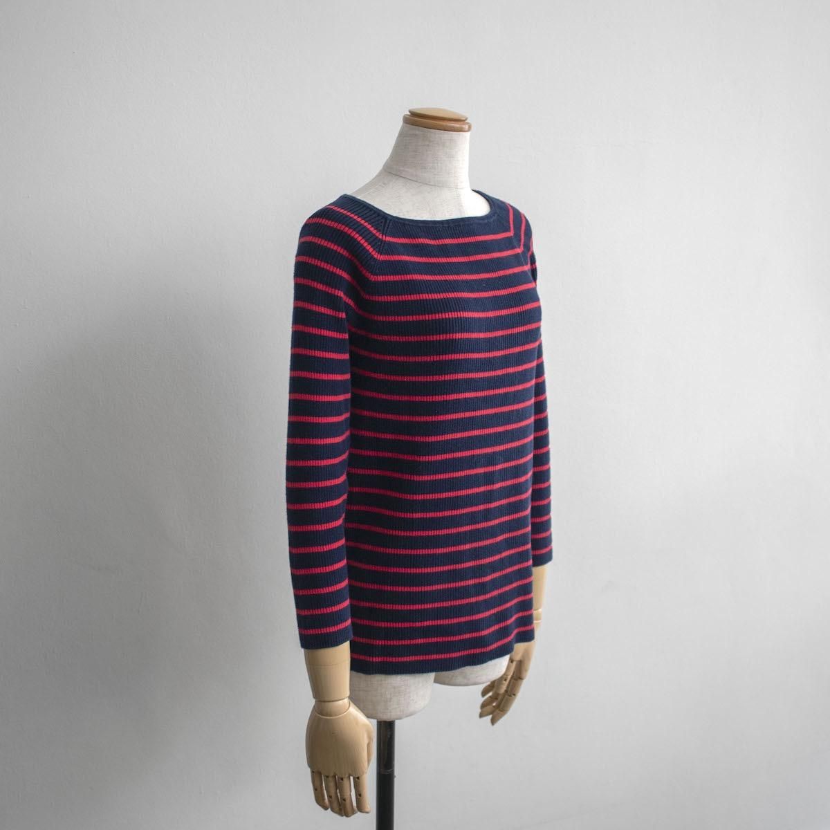 [レディース] ラルフローレン ボートネック ボーダーニットカットソー リブ コットン混 ネイビーxレッド [Ralph Lauren]