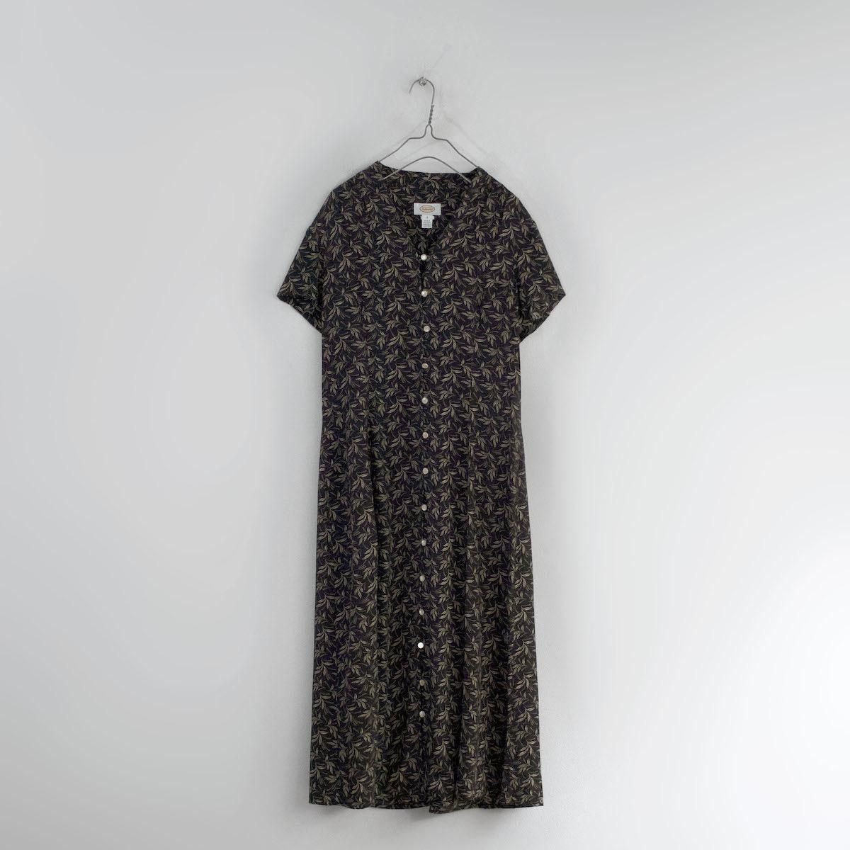 レディース 1990s リーフ柄ワンピース 半袖 ブラック イエロー レディース 1990s リーフ柄ワンピース 半袖 ブラック イエロー