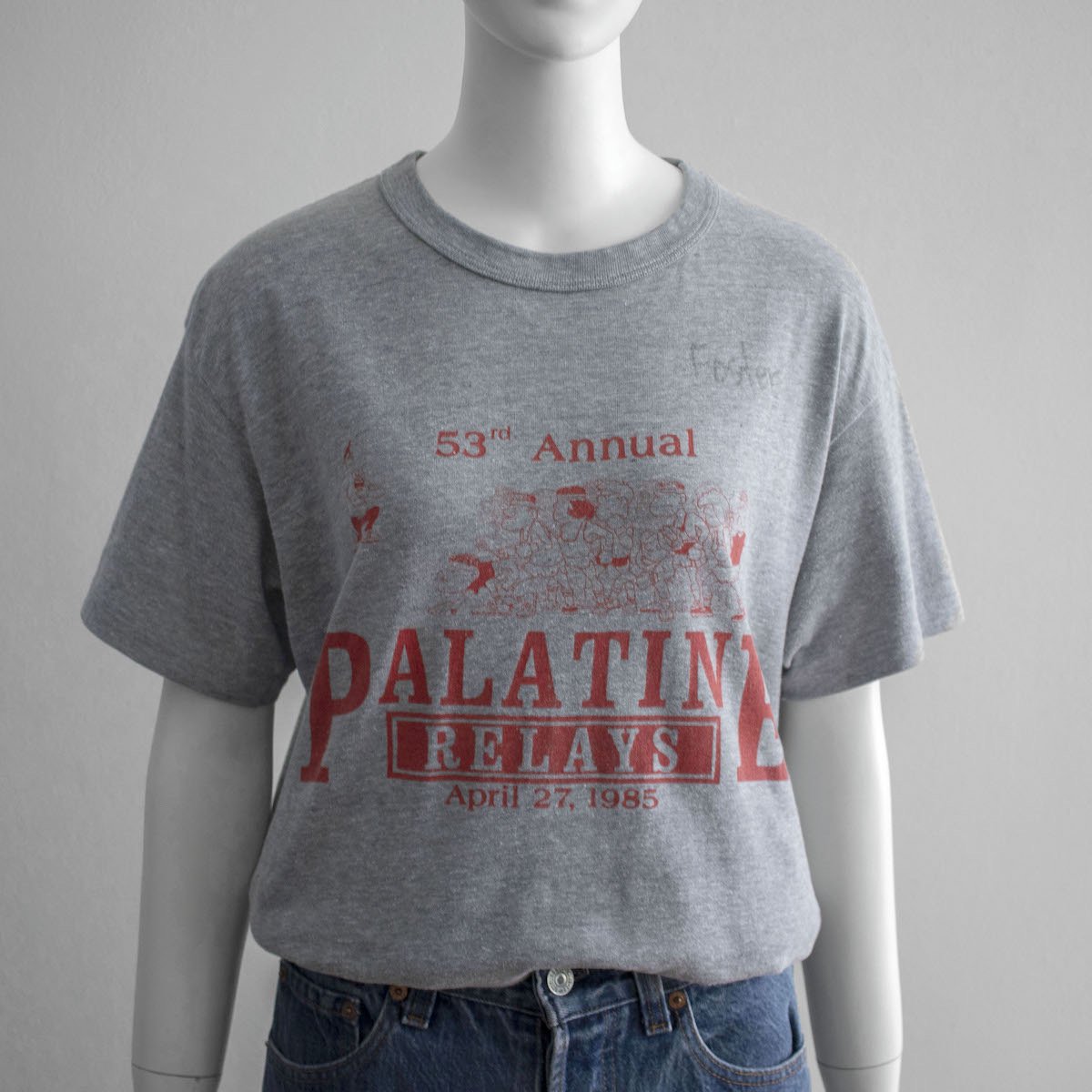 [レディース] 1980s USA製 ヴィンテージ PALATINE RELAYS プリントTシャツ グレー