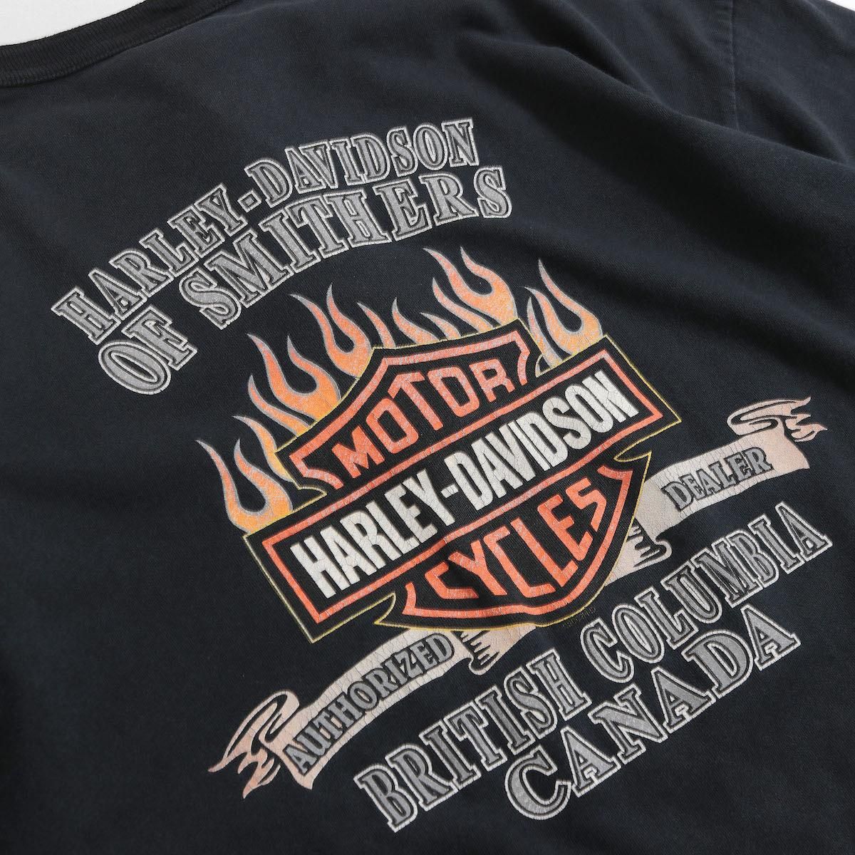 レディース ユーズド カナダ製 ハーレーダビッドソン ヘンリーネック ロゴtシャツ 両面 墨黒 Harley Davidson 4160 17