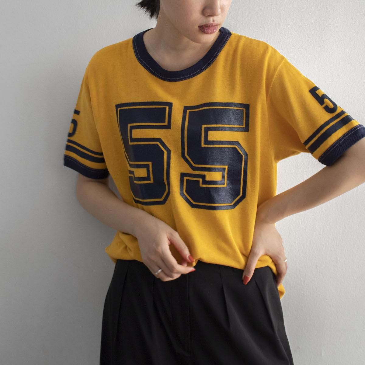 レディース 1960s ヴィンテージ プリント フットボールtシャツ ナンバリング 両面 半袖スウェット イエロー ネイビー レディース 1960s ヴィンテージ プリント フットボールtシャツ ナンバリング 両面 半袖スウェット イエロー ネイビー