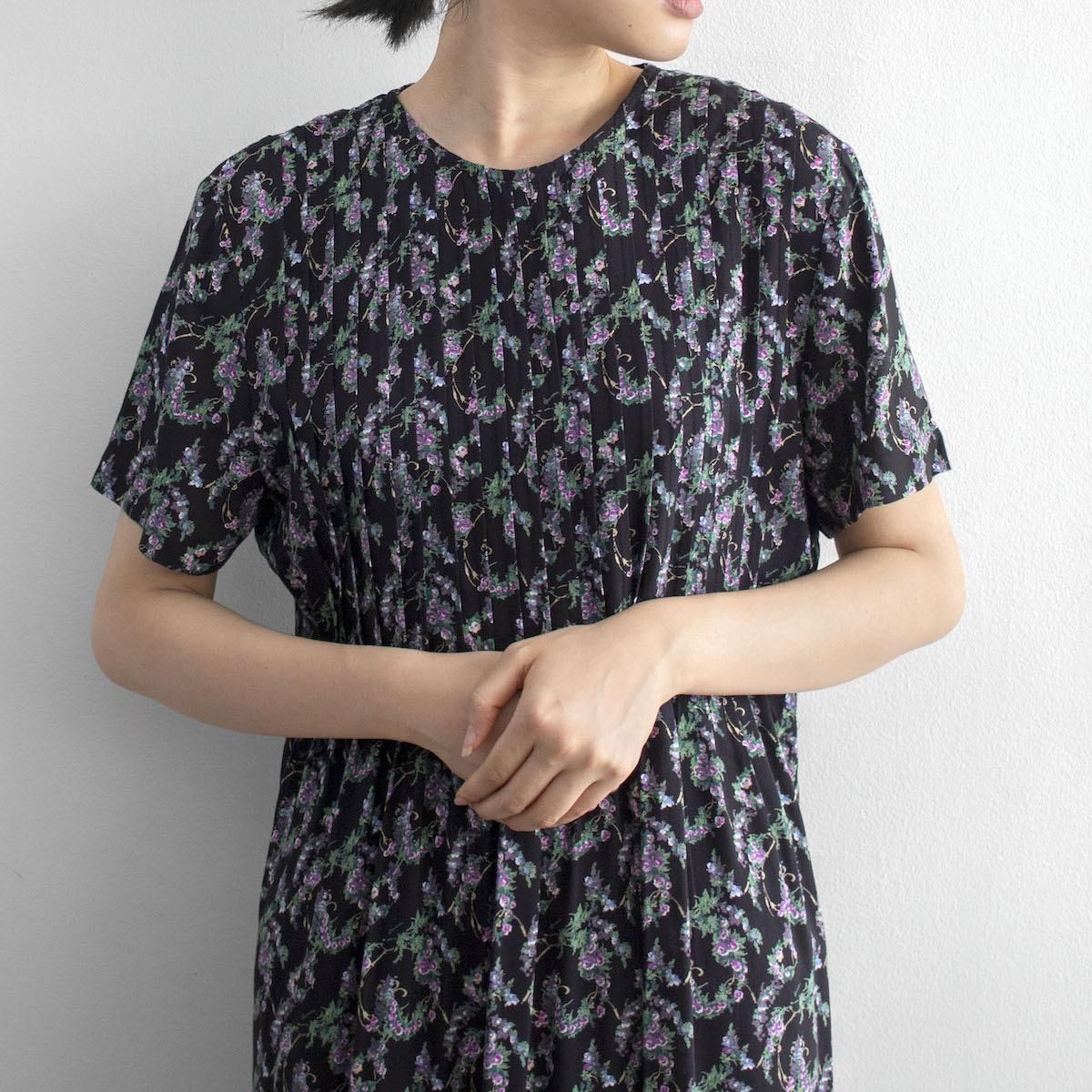 レディース 1990s 花柄ワンピース プリーツ 半袖 ブラック レディース 1990s 花柄ワンピース プリーツ 半袖 ブラック