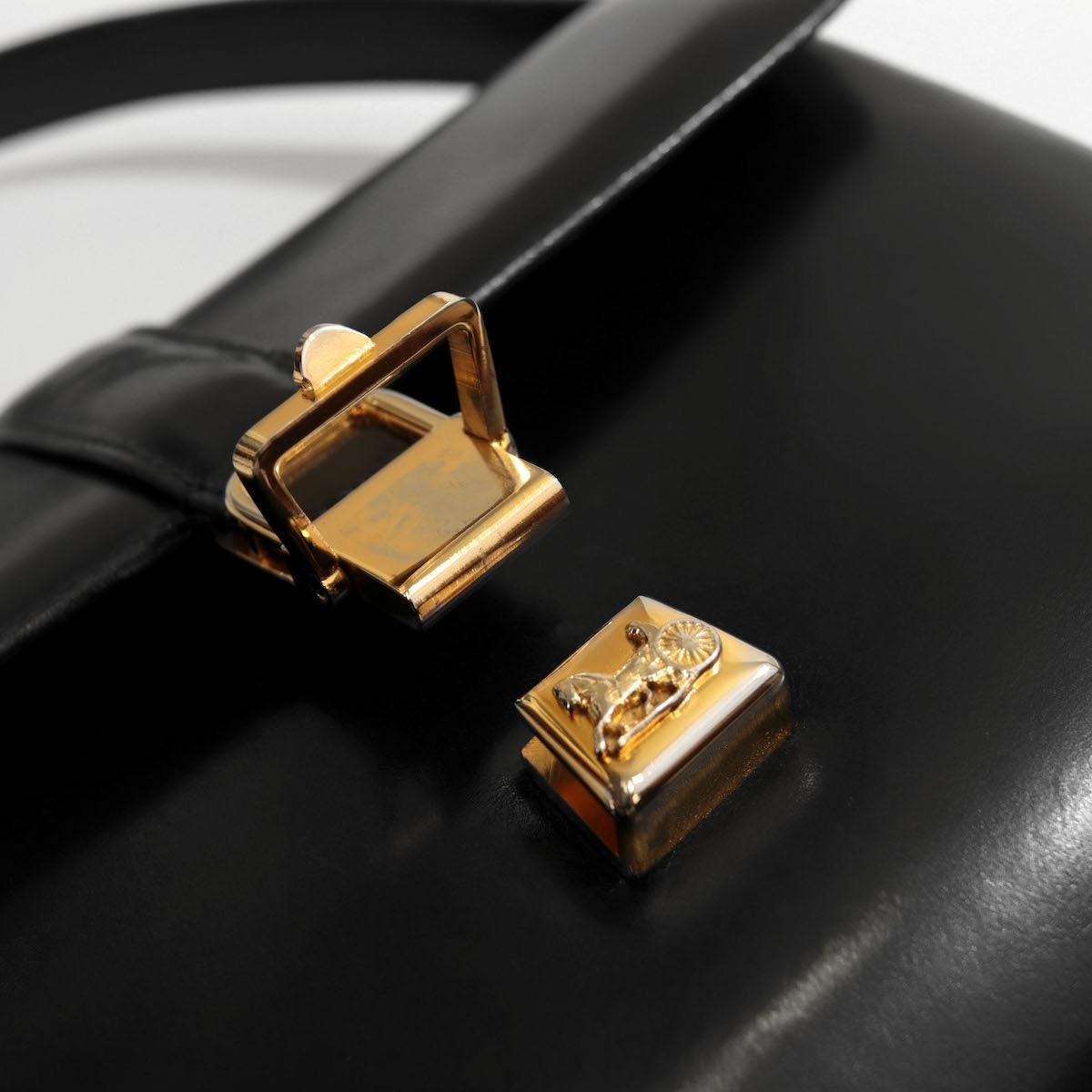 ✨良品✨CELINE セリーヌ ヴィンテージベルト 金馬車金具2連 レディース セリーヌ CELINE ベルト 馬車金具 ゴールド ブラック 70